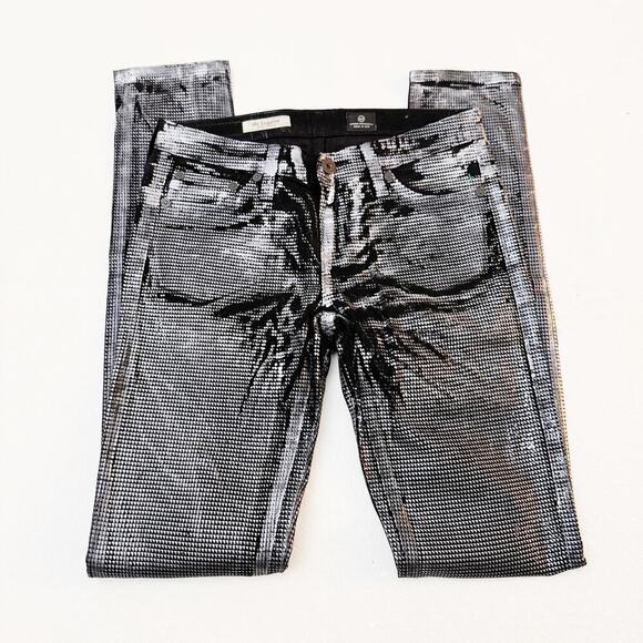 AG The Legging Supper Skinny Silver Metallic Patterned Denim Jeans SZ25 - Picture 6 of 9